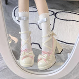 Uniwim Mary Janes Kawaii High Heels Shoes Lolita Japanese Style Fashion Platform Pumps Outwear Casual Cute Shoes Bow Design  Winter