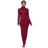 Uniwim聽Women Long Dresses Plus Size Party Solid Color Women Long Sleeve Turtleneck Bodycon Dress Maxi Vestidos S-5XL