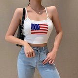 Uniwim Sexy Y2k Crop Tops USA Graphic Print Spaghetti Straps Vest White Sleeveless Basic Summer Camis Backless Vintage Tank Tops Women