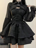 Uniwim  Black Sexy Lolita Dress Women Gothic Vintage Mini Dresses Harajuku Halloween Cosplay Costumes Long Sleeve Fairy Dress