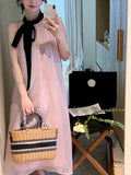 Uniwim French Pink Sleeveless Bow Neck Sleeveless Strap Dress for Women Even Party Korean Y2k Mini Dress Office Lady Summer Elegant