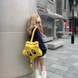 Uniwim Sweet Cool Star Y2k Backpack Women Harajuku Pu Leather Chic Backpacks Schoolbag Female Vintage Yellow Mochila Aesthetic