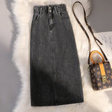 2024 New Arrival Summer Autumn Korean Style Women Casual Straight Mid-calf Skirt Elastic Waist Cotton Denim Patchwork Skirt P602