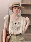 Uniwim Cotton Crochet Tops Sexy Knitted Hollow Out Sleeveless T-Shirts Loose Female Women Clothing 2023 Summer New Vintage Tees Femme