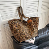 Uniwim Oversized Leopard Prints Shoulder Bags for Women Deformable Canvas Large Capacity Shopping Totes 2024 Winter New Luxury Handbags