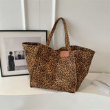 Uniwim Oversized Leopard Prints Shoulder Bags for Women Deformable Canvas Large Capacity Shopping Totes 2024 Winter New Luxury Handbags