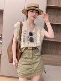 Uniwim Cotton Crochet Tops Sexy Knitted Hollow Out Sleeveless T-Shirts Loose Female Women Clothing 2023 Summer New Vintage Tees Femme