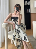 Uniwim-New Summer 2023 Long Print Dress for Women Korean Elegant Fashion Sexy Sleeveless Spaghetti Strap Evening Female Clothes