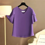 Uniwim 2024 Fashion Brand Tops Women's Summer Plus Size Flared Sleeves Loose Chiffon Shirts Short-sleeved V-neck Women's Plus Size Tops