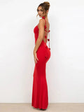 Uniwim Sexy Hanging Neck Hollow Out Red Maxi Dress Sexy Off Shoulder Backless Slim Dresses 2024 Summer Street Nightclub Partywears