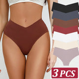 Uniwim 3PCS Women's Seamless Maillard Underwear Sexy V-Shaped Mid Waist Ice Silk Briefs 10 Soild Color Cozy Stretch Sexy Underpant S-XL