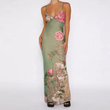 Uniwim Sexy Floral Print Suspender Maxi Dress Women Strap V Neck Slim 2024 Boho Vacation Romantic Beach Party Long Dresses