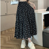 Uniwim Korean Fashion Floral Print Skirt Women 2024 Summer New Elegant Black Long Skirt Female A-line Drap Beach Holdiay Faldas Mujer