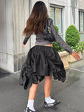 Uniwim Folds Black Mini Skirt For Women High Waist Fashion Asymmetrical Loose Skirts Female 2024 Street New Fashion Skirt Woman