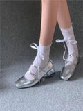 Uniwim NEW Elegant Silver Ballet Shoes Lady Sweet Mary Jane Thick High-heeled Shoes Heels Retro Footwear Lolita Shoes