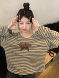 Uniwim Y2K Kpop Star Graphic T Shirts Women Harajuku Retro Striped Long Sleeve Tees Korean Loose Casual Tops Grunge Streetwear