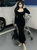 Uniwim Bodycon Midi Dresses Women Korean Fashion Sexy Slim Waist Solid Dress Female Even Party Clothing 2024 Spring Elegant Fashion Y2k