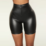 Uniwim Women's Faux Leather Elastic Leggings, Skinny Fit Biker Shorts, High Waist, Custom Streetwear, Matte Black, Sexy, Slim, Summer,