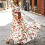 Uniwim Spring Summer Vintage Flower Floral Print Maxi Dress Office Lady Fashion Elegant Long Sleeve O-neck Dresses For Women 2024