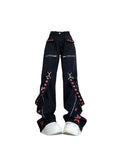 Uniwim Women Black Gothic Baggy Cargo Jeans Harajuku Vintage Y2k Denim Trousers Cowboy Pants 90s Aesthetic Trashy Emo 2000s Clothes New