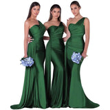 Uniwim Elegant Mermaid Bridesmaid Dresses One-Shoulder 2024 Prom Dress  Simple Satin Wedding Party Gowns Vestidos Para Bodas With Train