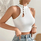 Uniwim Cute Camis Sexy White Crop Tops China Style Coil Buckle Sleeveless Summer 2024 Tank Top Women Short Slim Fairy Girls Y2k Clothes