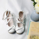 Uniwim Lolita Shoes Women Flats Low Round With Cross Straps Bow Cute Girls Princess Tea Party Shoes Students Lovely Shoes Size 34-41