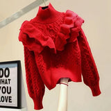 Uniwim Knitted Autumn Pullover Sweater Women Turtleneck Ruffle Pleated Ladies Sweaters Top Long Sleeve Modis Korea Style Woman Top