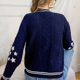 Uniwim 💖Autumn Star Embroidery Midnight 💖 Blue Cotton Knitted Cardigans Women Spring Warm Loose Fit Sweaters for Women Y2k Cardigan