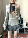 Uniwim Korean Style Sexy Off Shoulder Sweater Women Sweet Elegant Long Sleeve Knitted Pullover Cute Fashion Slim Up Sweaters