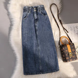 2024 New Arrival Summer Autumn Korean Style Women Casual Straight Mid-calf Skirt Elastic Waist Cotton Denim Patchwork Skirt P602