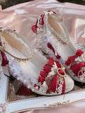 Uniwim Girl Lolita Handmade Red/white Flower Wedding High Heels Chinese Style Women's Tea Party Lo Handmade Stage Performance Shoes