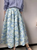 Uniwim Lace 3D Floral Maxi Skirt Embroidered Flower High-Wasit Elegant Long Blue Skirts High Quality 2024 New in Women Clothing