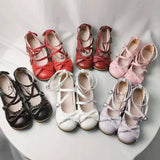 Uniwim Lolita Shoes Women Flats Low Round With Cross Straps Bow Cute Girls Princess Tea Party Shoes Students Lovely Shoes Size 34-41