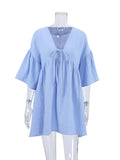 Uniwim Loose Night Dress Women Cotton Peplum Half Sleeve V Neck Sleepwear Female 2024 Spring Casual Woman Dresses Solid Pajamas