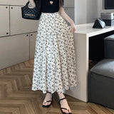 Uniwim Korean Fashion Floral Print Skirt Women 2024 Summer New Elegant Black Long Skirt Female A-line Drap Beach Holdiay Faldas Mujer