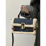 Uniwim Autumn Winter Denim Lamb Wool Crossbody Bag High-End Design Sense Splice Small Square Bag  New Popular Shoulder Pack Women