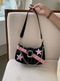 Uniwim Cool Y2k Style Women's Shoulder Bag Sweet Pink Star Rivet Female Small Underarm Bags Chain Design Ladies Clutch Purse Handbags