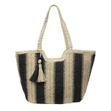 Uniwim Casual Stripes Straw Braid Shoulder Bags Tassel Zipper Large Capacity Grace Summer Tote Bags for Women 2024 Fashion Versatile