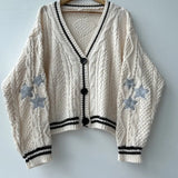 Uniwim S-3XL Women Autumn V-neck Knitted Sweater Warm Star Embroidered  Beige Holiday Cardigan Female Winter Y2k knitted cardigan