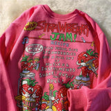 Kawaii Rose Red Cartoon Letter Print Sweatshirt Vintage Streetwear Fashion Tops 2024 New O-neck Casual Teens Clothes Goth Punk