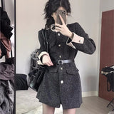 Uniwim Autumn Winter Mini Dresses for Women with Belt Turn-down Collar Patchwork O-neck Korean Fashion Blazer Dress Casual Vestidos