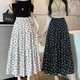 Uniwim Korean Fashion Floral Print Skirt Women 2024 Summer New Elegant Black Long Skirt Female A-line Drap Beach Holdiay Faldas Mujer