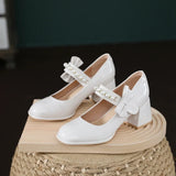 Uniwim Ladies Lolita Sweet Fashion Shoes Retro Pumps Casual 2025 Summer Marry Janes Round Toe Shoes Woman Bow Pearls Design