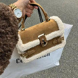 Uniwim High Appearance Lamb Wool Bag Autumn Winter New Style All-In-One Handbag Senior Patchwork Crossbody Bags Suede Commuter Bag