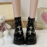 Uniwim Punk Black Chunky Platform Ankle Boots Women Winter Pu Leather Gothic Lolita Shoes Woman Metal Chain Thick Sole Y2K Boots