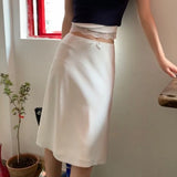 Uniwim Elegant White Women Skirt Fairycore Ruffle Mid Skirts Coquette Summer Sexy A-line Basic Casual Korean Style Silk Skirt