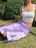 Uniwim Solid Purple Satin Silk Skirt Women High Waisted Summer Long Skirt New 2024 Elegant Ladies Office Skirts Midi Spring