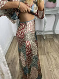 Uniwim Summer Chic Printed Long Skirt Sets Women Fashion V Neck Half Sleeve Single Breasted Shirt Suits 2024  Female Commuting  Outfits