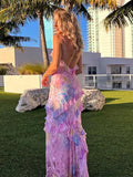 Uniwim Sexy V Neck Colorful Ruffles Sling Dress Women Backless Sleeveless Floor Length Slim Robe 2024 Lady Beach Holiday Vestido